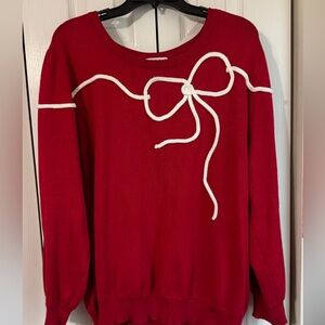 Kathy Ireland Red Sweater with White Bow Detail